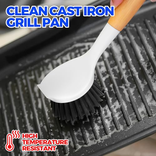 Holikme 3 Pack Cast Iron Brush and Scraper with Bamboo Handle – Skillet Scrubber with Tough Nylon Bristles, Kitchen Cleaner for Cleaning Skillet, Grill Pan, Black - color: Black