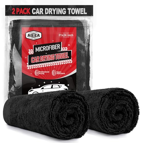 AIDEA Microfiber Towels for Cars-2PK, Large Professional Car Drying Towel, Scratch-Free & Absorbent Drying Towel for Cars, SUVs, RVs, Trucks, and Boats, 24inx 31in, Black - color: Black, size: 24inx31in