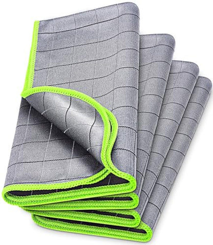 Airlab Magic Cleaning Cloth Window Glass Cleaner Carbon Microfiber Towels Kitchen Bathroom Lint Free Rags Car Wipes Drying Auto Detailing, Pack of 4, 20" x 16", Grey-Green - color: 20 X 16 Inch, Pack of 4, Grey-green