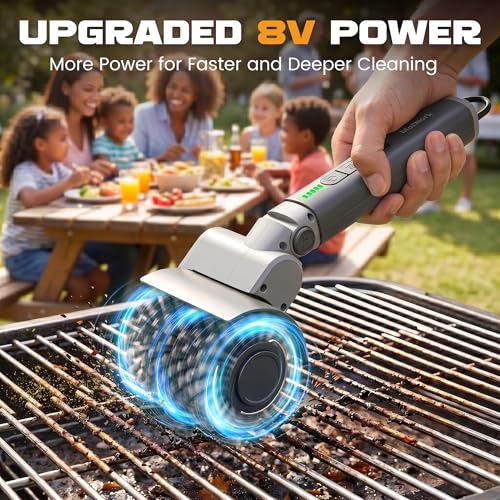 MulWark Electric Grill Brush for Outdoor, 2026 Upgraded BBQ Grill Cleaner with 2 Heads, 480RPM Cordless Motorized Cleaner, 5200mAh Grill Cleaning Brush 6-Piece Kit with Degreasing Pad and Glove