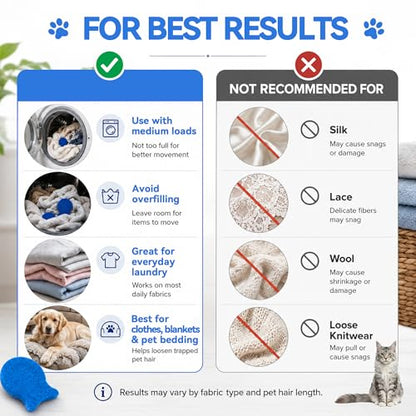 6 Pack Pet Hair Remover for Laundry, Reusable Washer & Dryer Lint Catcher for Dog & Cat Hair, Helps Reduce Fur on Clothes, Blankets, Bedding, Couch & Car Seats (Blue)