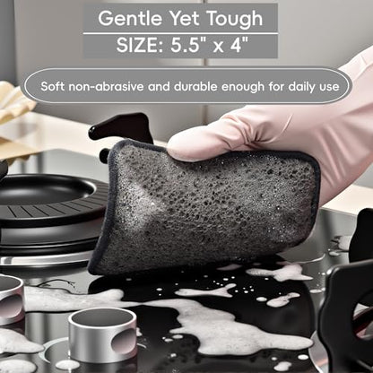 METUUTER 12 Packs Kitchen Sponges Stitching with Stainless Steel Fibers - 5.5x4 in Soft Cleaning Sponge for Non-Stick Pans, Dishes & Tough Grease Odor-Resistant, Durable Dish Sponges - color: Darkgray