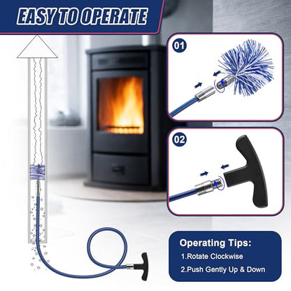 Dreyoo Pellet Stove Cleaning Brush Kit, 20 FT Flexible Steel Rod with 3" Brush Head, T Handle, Multi Purpose Flue Detail Cleaner, Nylon Stove Flue Pipe Kit for Pellet Furnace Exhaust Pipes - size: 20FT with 3" Brush Head