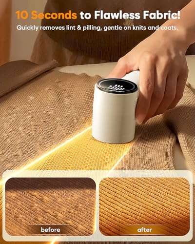 Fabric Shaver, Lint Remover Rechargeable, 6-Blade Lint Remover with LCD Display & 3 Speeds, Portable for Clothes, Sweaters, Couches, Blankets, Includes 3 Replacement Blades, Pearl White