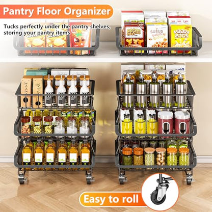 Gsiekare 3-Tier Rolling Pantry Organizer and Storage Cart with Wheels – Stackable Wire Snack Cart for Kitchen, Pantry Shelves and Storage Rack for Fruit, Vegetables, Onion, Potato (1 Pack) - size: 3 layer baskets (1 Pack)