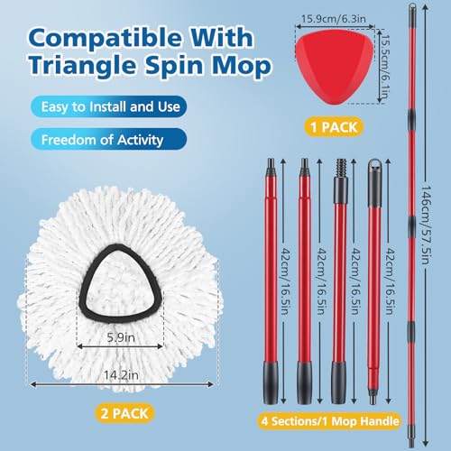Spin Mop Replacement Head Spin Mop Refills Compatible with O Ceda EasyWring 1-Tank System, 2 Microfiber Spin Mop Head, 1 Triangle Mop Base Head and 4-Section Iron Mop Handle 30-58in for 1 Tank System - size: 1 tank-2 mop head+1 base+1 handle