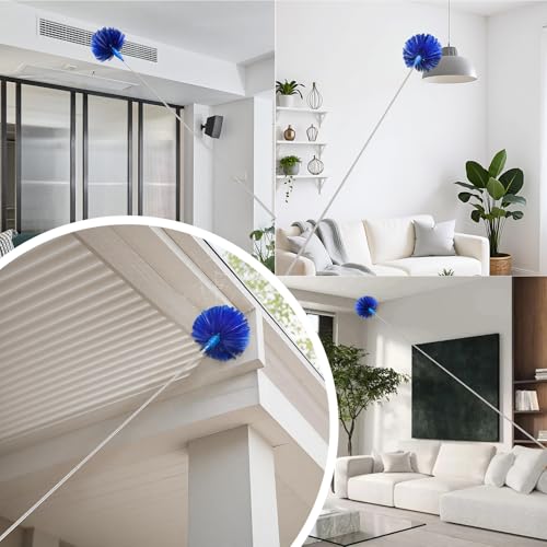 Cobweb Duster with Extension Pole 100 inches, Dusters for Cleaning with 2 Duster Heads, Washable Microfiber Feather Duster for Cleaning Ceiling Fan, High Ceiling, Blinds, Furniture & Cars - color: 2pc-blue