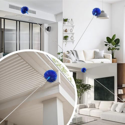 Cobweb Duster with Extension Pole 100 inches, Dusters for Cleaning with 2 Duster Heads, Washable Microfiber Feather Duster for Cleaning Ceiling Fan, High Ceiling, Blinds, Furniture & Cars - color: 2pc-blue