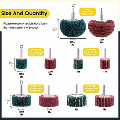 10Pcs Non Woven Abrasive Buffing Pads Wheels Drill Attachment Set, Scouring Pads Wheel with 1/4" Shank, Rotary Buffer Tool Accessories for Polishing Mirror Stainless Steel Copper Aluminum