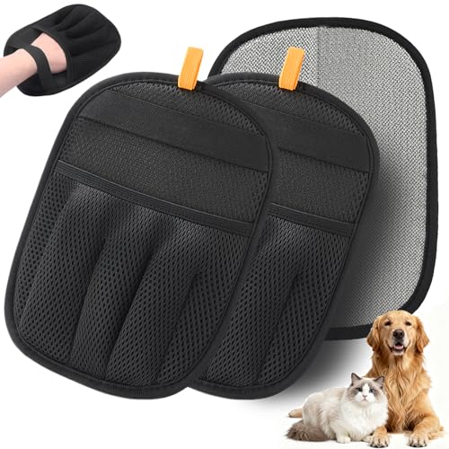 AUBELL Pet Hair Removal Glove for Dogs & Cats,2025 Upgrade Five-Finger Electrostatic Magic Brush,Animal Fur Removal Tool,Reusable Efficient Pet Hair Remover for Couch,Carpet,Clothes（2Pcs,Black） - color: Black-2pcs