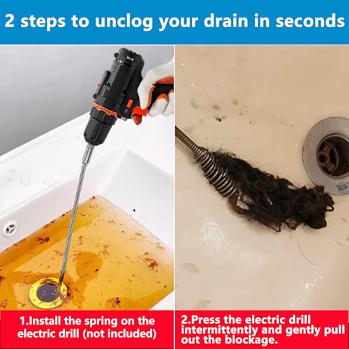 Drain Snake, Spring Drain Clog Remover with Electric Drill Connector, Durable Metal Hair Snake Tool Drain Opener for Sewer Kitchen Sink Bathroom Clogged Unblocker,1 Pcs 118.1 Inch 9.8 FT - size: 118.1 Inch