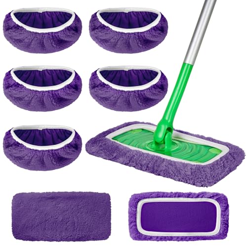 AmaVins 5 Pack Reusable Microfiber Mop Pads Compatible with Swiffer Sweeper Mop, Wet and Dry Flat mop Cover, Washable Mop Pads for Surface/Hardwood Floor Cleaning (Mop is Not Included) - color: 5 Pack Purple