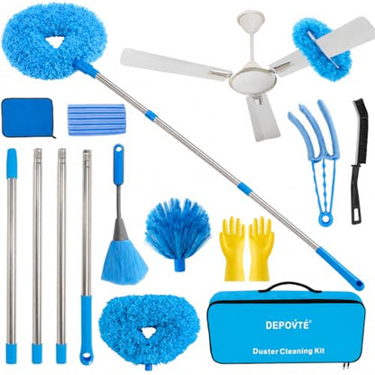 Ceiling Fan Cleaner Duster Kit 72 Inch Ceiling Fan Duster Extension Pole 8-in-1 Microfiber Duster Set for High Ceilings, Fan Blades, and Lights Reusable Cleaning Tools with Storage Bag