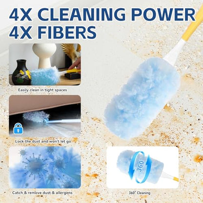 6 ft Duster Extended Handle with 20 Pcs Duster Refill for Swiffer, Duster with Extension Pole, Heavy Duty Duster Refills Kit for Ceiling Fan Blades, Cleaning, Furniture, Blind, Hard-to-Reach Areas