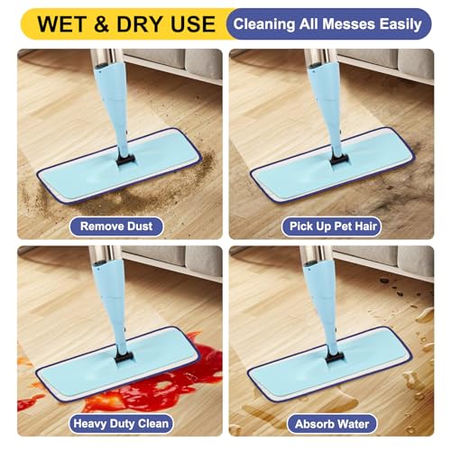 16.5 inch Reusable Mop Pads Microfiber Spray Mop Replacement Heads for Wet/Dry Mops Compatible with Bona Floor Care System (5 Pack) - color: Darkblue Mop Pads