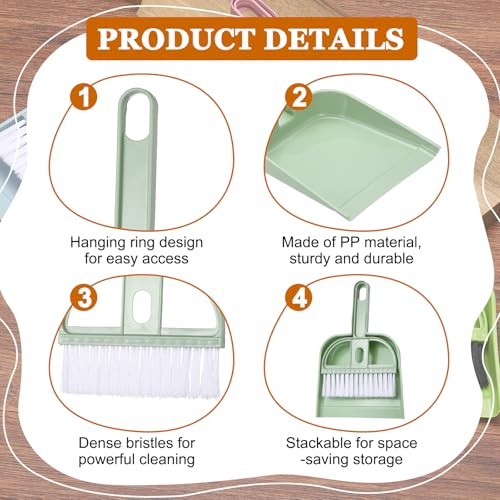 uxcell 2 Pcs Mini Dustpan and Brush Set, Small Broom and Dustpan Set for Home Office Tabletops Sofas Keyboards Cleaning, Green - color: Green