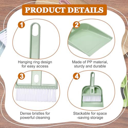 uxcell 2 Pcs Mini Dustpan and Brush Set, Small Broom and Dustpan Set for Home Office Tabletops Sofas Keyboards Cleaning, Green - color: Green