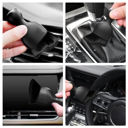 Car Interior Cleaning Brush Car Duster Interior with Ultra Soft Bristles Auto Detailing Brushes Dusting Car Accessories for Dashboard, AC Vents, Leather, Scratch-Free (1Pack_Black) - size: Black