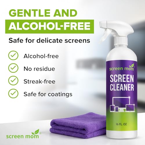 Screen Mom Screen Cleaner Spray and Microfiber Cloth 16oz Screen Cleaner Spray and Wipe for TV, Laptop, Computer, Phone, iPad, Car Screen Cleaning Kit Electronic Cleaner Spray - size: 16 Fl Oz (Pack of 1)