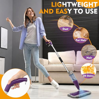 Microfiber Spray Mop for Floor Cleaning with Washable Pads,Dry Wet Use | 27 oz Refillable Bottle,3 Reusable Mop Pads,Mops with Sprayer for Hardwood Laminate Vinyl Tile Cleaning - color: Purple