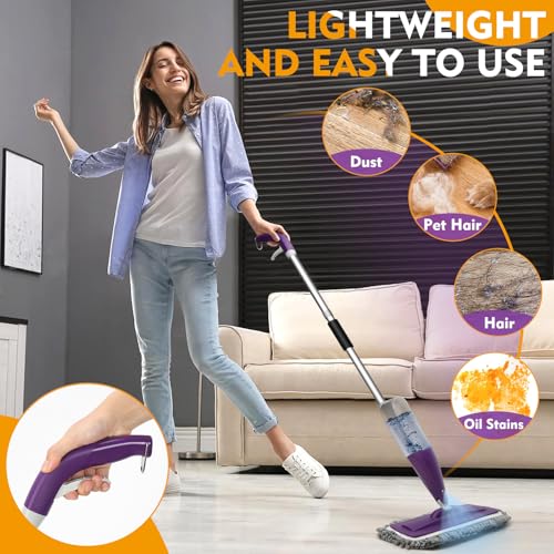 Microfiber Spray Mop for Floor Cleaning with Washable Pads,Dry Wet Use | 27 oz Refillable Bottle,3 Reusable Mop Pads,Mops with Sprayer for Hardwood Laminate Vinyl Tile Cleaning - color: Purple