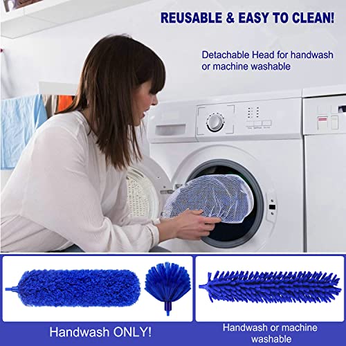 Microfiber Duster Kit High Reach Ceiling Fan Duster with Extendable Pole 100" Telescoping Cobweb Duster for Cleaning, Bendable Head Washable Duster for Ceiling, Fan, Furniture - style: 3PC Duster Kit BLUE