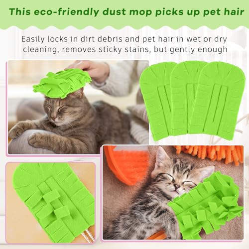 Zubebe 6 Pcs Duster Refill Reusable Fleece Duster Refills Feather Flat Dusters Multi Surface Washable Cleaning Pads Tools for Home, Blinds, Car, Pet, Furniture, Fans (Olive Green) - color: Olive Green