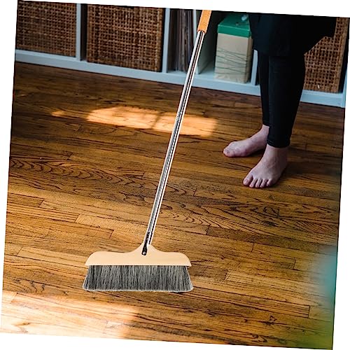Wooden Broom with Stainless Steel Handle Soft Bristle Cleaning Brush for Hardwood Floors Carpets Indoor Use Lightweight Anti-Static Design for Easy Sweeping