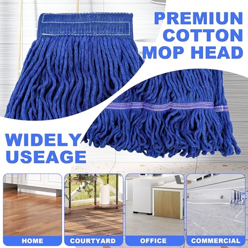 NEWE Commercial Mop for Floor Cleaning, Heavy Duty Industrial Mops with 55 inches Long Handle, Looped-End Wet Dry String Mop for Hardwood Tile Concrete Home Kitchen Office Garage (Blue)