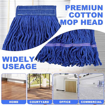 NEWE Commercial Mop for Floor Cleaning, Heavy Duty Industrial Mops with 55 inches Long Handle, Looped-End Wet Dry String Mop for Hardwood Tile Concrete Home Kitchen Office Garage (Blue)