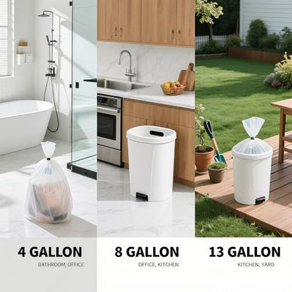 105Counts 13 Gallon Trash Bags, Flexible & Durable Kitchen Garbage Bags, Unscented & Easy Tearing Medium Gallon Trash Bag for Kitchen, Bathroom, Bedroom, Office, Transparent - style: 13 Gallon Transparent 105 counts