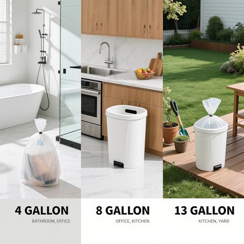 105Counts 8 Gallon Trash Bags, Flexible & Durable Kitchen Garbage Bags, Unscented & Easy Tearing Medium Trash Bag for Kitchen, Bathroom, Bedroom, Office, Transparent - style: 8 Gallon Transparent 105 counts