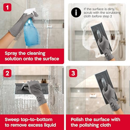 Tyroler Silicone Shower Squeegee for Glass Doors - 10" | 2 Microfiber Scrub & Polish Cloths | Multi-Surface Wiper | Perfect Window Squeegee for Home | Squeegee for Shower Glass | Shower Door Squeegee