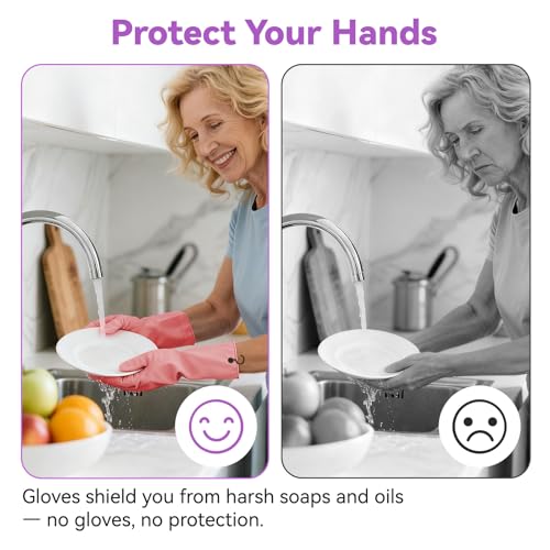 Dishwashing Rubber Gloves for Cleaning – 4 Pairs Kitchen Gloves with Handing Hooks Washing Dishes Household Glove - Large - size: Large
