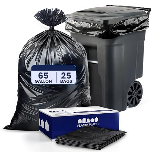 Plasticplace 65 Gallon Trash Bags │ 2.7 Mil │ Black Heavy Duty Garbage Can Liners │ 50” x 48” (25 Count) (W65LDB225A) - size: 25 Count (Pack of 1)