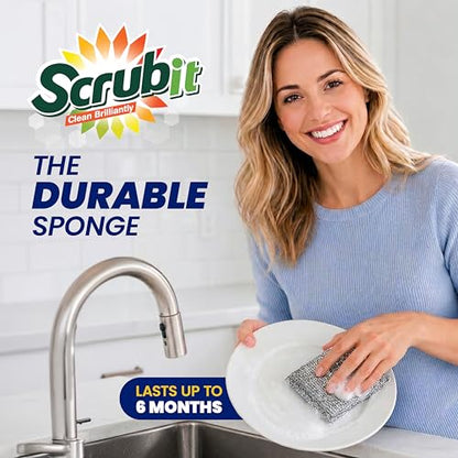 SCRUBIT Scrub Sponges for Kitchen, Non-Scratch Dish Sponges, Heavy Duty Steel Wool Scrubber Sponges Kitchen & Dishes Scrubbers (6)