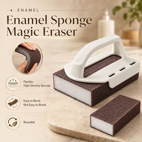 Magic Emery Cleaning Sponges, Nano Carborundum Sponge,Scrub Pad Pot Scrubber for Removing Rust Cleaning Pots and Pans,Rust Remover & Magic Descaling Eraser (1 Handle+5 Sponge)