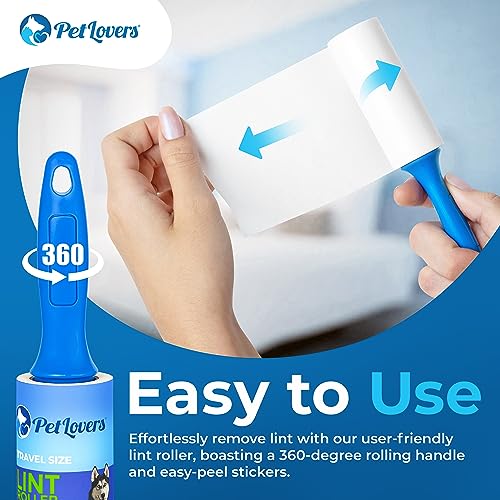 PetLovers Extra Sticky Lint Roller Mega Value Set for Pet Hair Removal and Clothes, Dog and Cat Lint Remover (Blue, 4 Pack Mini) - size: 4 Pack Mini