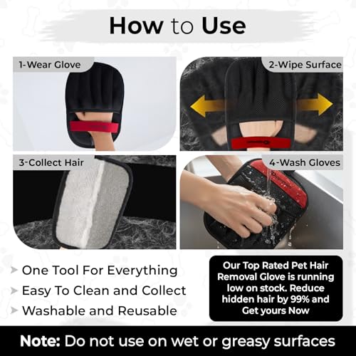 Pet Hair Remover for Laundry, Pet Hair Remover Glove (2 Pack) – Reusable Electrostatic Pet Hair Removal Mitt for Couch, Carpet, Car Seat & Laundry – Cat & Dog Fur Cleaning Tool for Furniture - color: Black 2PCs