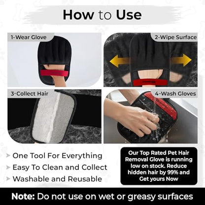 Pet Hair Remover for Laundry, Pet Hair Remover Glove (2 Pack) – Reusable Electrostatic Pet Hair Removal Mitt for Couch, Carpet, Car Seat & Laundry – Cat & Dog Fur Cleaning Tool for Furniture - color: Black 2PCs