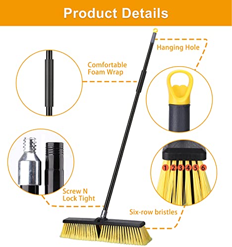 18 Inches Push Broom Outdoor- Heavy Duty Broom with 63" Long Handle for Deck Driveway Garage Yard Patio Concrete Floor Cleaning - color: Yellow 18 Inches Heavy Duty 3 Pack
