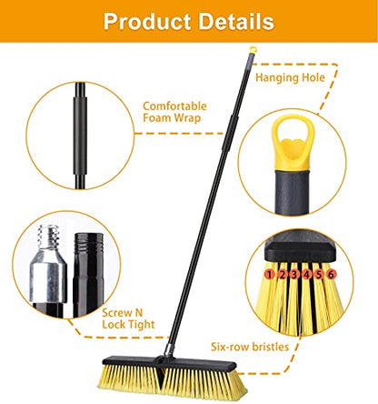 18 Inches Push Broom Outdoor- Heavy Duty Broom with 63" Long Handle for Deck Driveway Garage Yard Patio Concrete Floor Cleaning - color: Yellow 18 Inches Heavy Duty 3 Pack