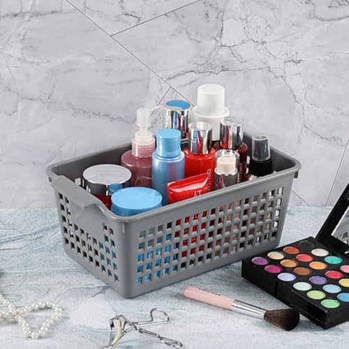6 Packs Plastic Small Storage Basket, Grey Storage Basket Bins