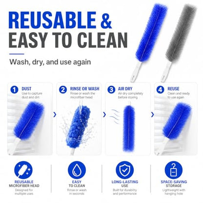 Fan Cleaning Brush, Bendable Microfiber Duster, Ultimate Dust Cleaning Brush, Reusable Microfiber Head for Air Conditioning Shutters, Ceiling Fan Blades, Air Vents, Curtains, Cars (2Pcs Blue) - color: 2pcs Blue