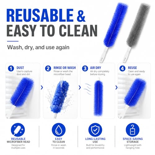 Fan Cleaning Brush, Bendable Microfiber Duster, Ultimate Dust Cleaning Brush, Reusable Microfiber Head for Air Conditioning Shutters, Ceiling Fan Blades, Air Vents, Curtains, Cars (2Pcs Gray) - color: 2pcs Gray