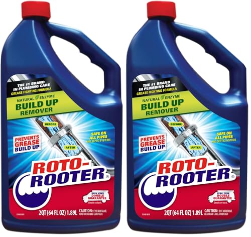 Roto-Rooter Build-Up Remover Drain Cleaner, Enzyme-Based Formula Helps Prevent Clogs and Grease Buildup, Removes Odor, Safe for Septic Systems, Pipes, Toilets, Drains and Sinks, 64 oz (Pack of 2) - size: 3.50 L x 5.75 W x 10.88 H (Pack of 2)