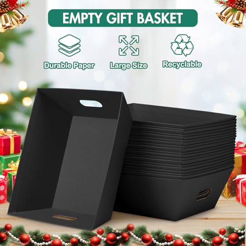 AFOROEOA 6PACK Black Baskets For Gifts Empty, 10x12”Thick Black Gift Basket with 6 Bows 6 Bags Empty Gift Baskets for Christmas Thanksgiving Wedding Birthday Party Wrapping Gift - color: 6PACK Black