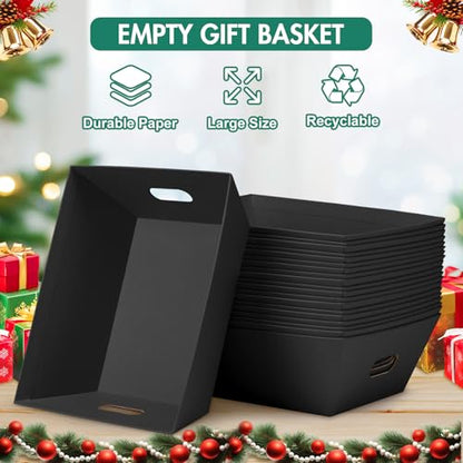 AFOROEOA 6PACK Black Baskets For Gifts Empty, 10x12”Thick Black Gift Basket with 6 Bows 6 Bags Empty Gift Baskets for Christmas Thanksgiving Wedding Birthday Party Wrapping Gift - color: 6PACK Black