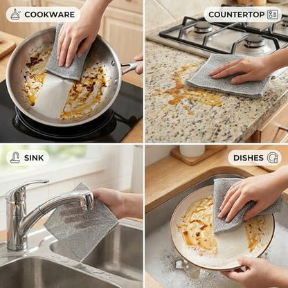 Metal Dish Cloth, Non Scratch Steel Wool Scrubber for Wet and Dry Cleaning, Reusable Single Layer Design for Dishes Sinks Stove Tops and Nonstick Cookware, Silver 5 Pack