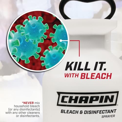 Chapin 20074: Made in the USA Disinfectant Bleach Sprayer, 1-Gallon, Adjustable Cone Nozzle, Compatible with Bleach Solutions and Fungicides, Bonus Spray Shield, Translucent White - size: 1 Gallon Bleach